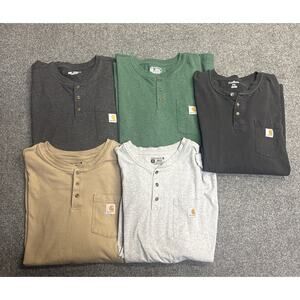 Carhartt Mens 2XL Loose Fit Long Sleeve 1/4 Button Work Shirts Lot Of 5